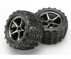 Traxxas 7174A - Tires and wheels, assembled, glued (Gemini black chrome wheels, Talon tires, foam inserts) (2)