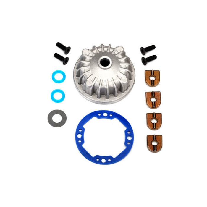 Traxxas 6781 - Housing, center differential (aluminum)/ x-ring gaskets (2)/ ring gear gasket/ bushings (2)/ 5x10x0.5 PTFE-coated washer/ 2.5x8 CCS (4)