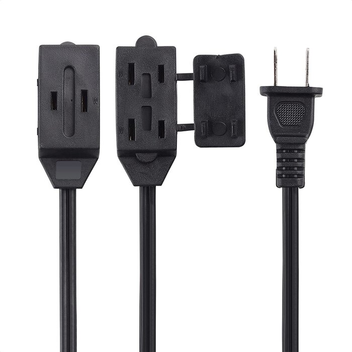 10FT-EXTENSION - Cable Matters - 16 AWG 2 Prong Extension Cord 10 ft, UL Listed (3 Outlet Extension Cord) with Tamper Guard Black