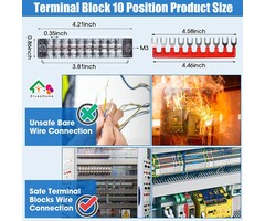 10P-15AMP - ElvesHome - Terminal Block 10 Position, 12PCS 6 Set Terminal Block Strip & Ground Terminal Block, Screw Terminal Block with Cover, Pluggable PCB Terminal Blocks, Busbar Terminal Blocks 600V 15A Dual Row Insulated