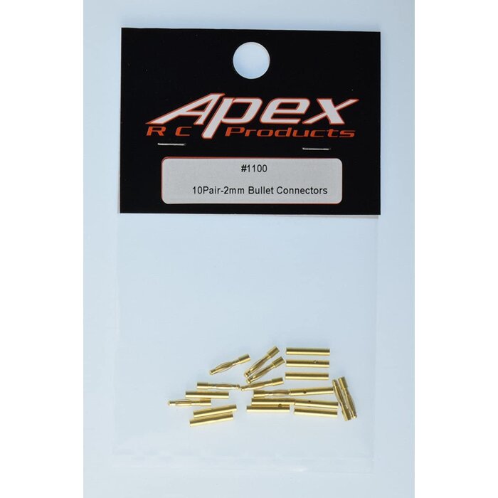 1100-10P - Apex - RC Products 2.0mm Male / Female Gold Plated Bullet Connectors Plugs - 10 Pair #1100