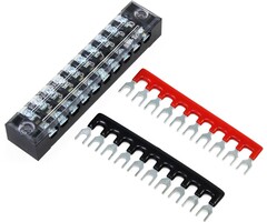 OCR 12P-15AMP - OCR 12 Positions Dual Row 600V 15A Screw Terminal Strip Blocks with Cover + 400V 15A 12 Positions Pre-Insulated Terminals Barrier Strip