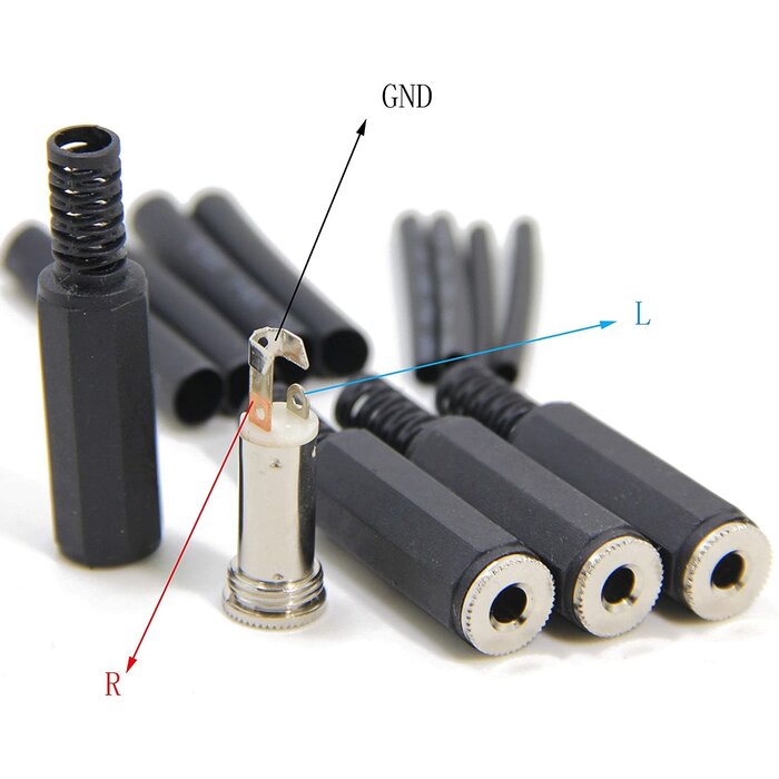 F-3.5MM-SOLDER - Ancable - Replacement Stereo Female Jack 3 Pole TRS 1/8" 3.5mm Solder Type DIY Audio Cable Connector with Shrinkle Tube for Repair Headphone Earphone Headset