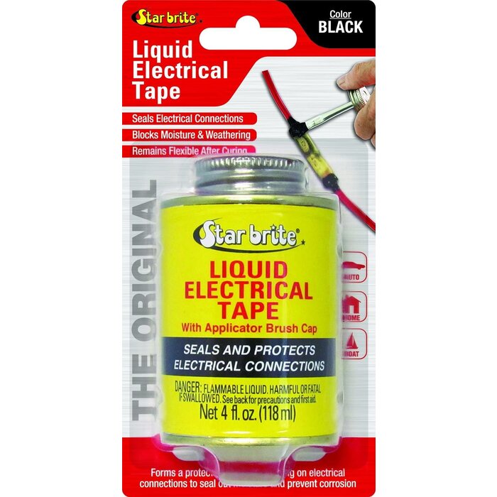 LIQUID-TAPE - STAR BRITE - Liquid Electrical Tape - 4 FL Oz Can With Applicator Brush Cap - Protective, Airtight, Waterproof, Flexible, Dielectric Coating - Indoor & Outdoor Use