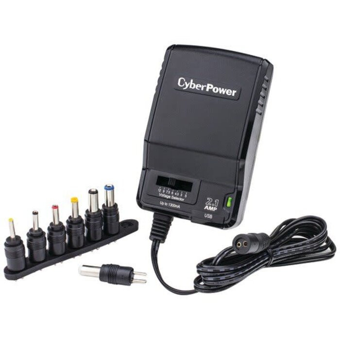 CYBCPUAC1U1300 - CYBERPOWER® 25 Watt 3-12V 1,300mAh Universal AC Power Adapter with USB Input, 5ft