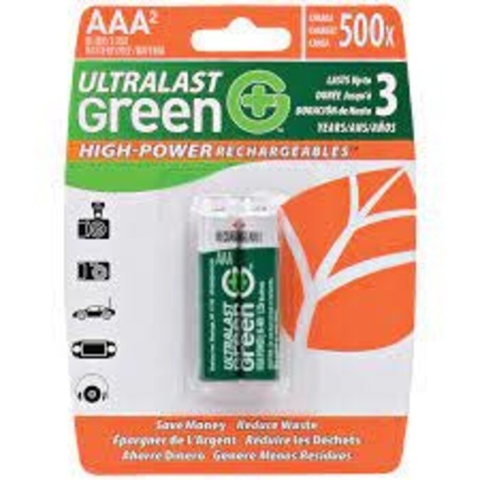 DOTULGHP2AAA - Green High-Power Rechargeables AAA NiMH Batteries, 2 pk