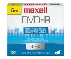 MAXELL MXLDVDR5PK - Maxell 4.7GB 120-Minute DVD-Rs Data, Music, Video (5 pk)