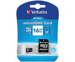 Verbatim VTM44082 - Verbatim 16GB Premium microSDHC Memory Card with Adapter UHS-I V10 Class 10 supports Full HD (1080p) U1 speed rated Up to 80MB/s read speed