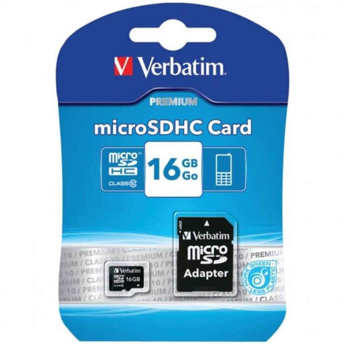 Verbatim VTM44082 - Verbatim 16GB Premium microSDHC Memory Card with Adapter UHS-I V10 Class 10 supports Full HD (1080p) U1 speed rated Up to 80MB/s read speed