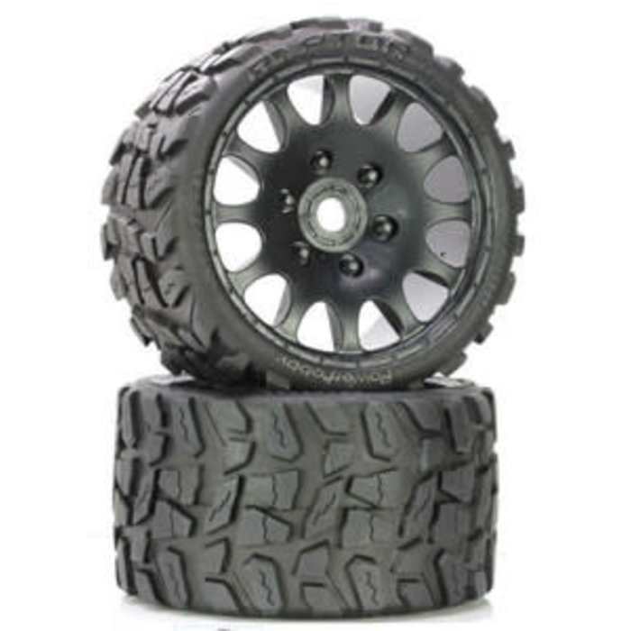 Power Hobby PHBPHT1141R - Raptor Belted Monster Truck Wheels/Tires (pr.), Pre-mounted, Race Soft Compound 17mm Hex