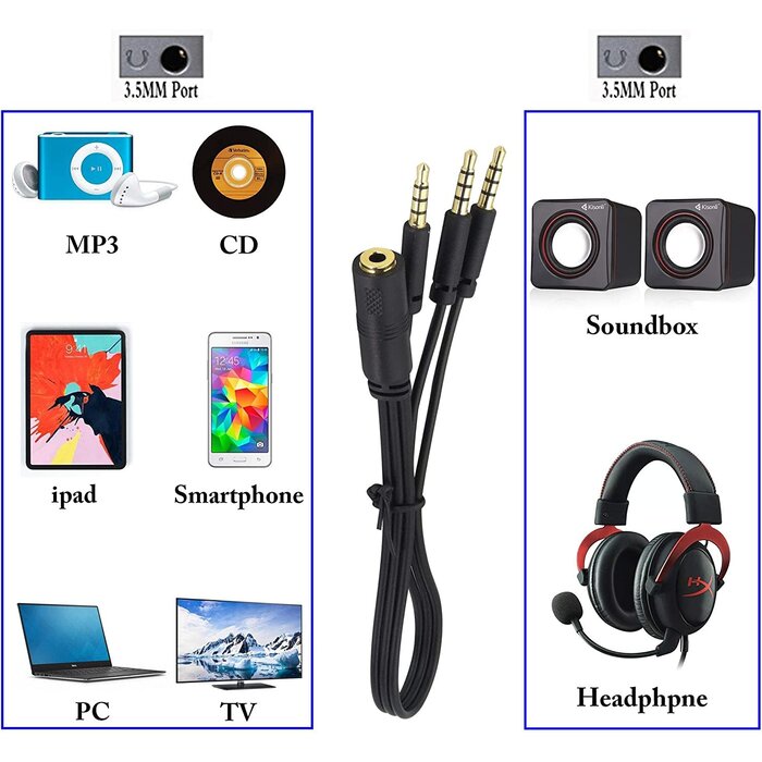1/F-3/M-SPLIT - zdyCGTim - 3.5mm Audio Y Splitter Headphone Cable 3.5mm 1/8" inch Female to 3 3.5mm 1/8" inch Male Headset Mic & Stereo Audio Y Splitter Cable for Smartphone to Soundbox Adapter(30 CM/12 inch) (3-Pole)
