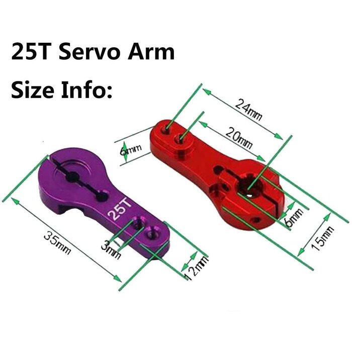 25T-SH - ShareGoo - 25T Aluminum Servo Horn M3 Threads Metal Steering Arm Compatible with RC Car Truck Buggy Airplane