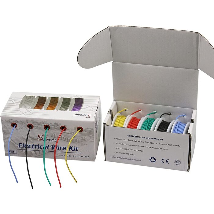 26GAUGEBOX - 26 AWG Gauge Hook Up Wire Kit - 5 Colors Tinned Copper PVC Solid Core Wire (300V, 1007 Standard) for Automotive, Electronics, DIY Projects (33ft Each Color)