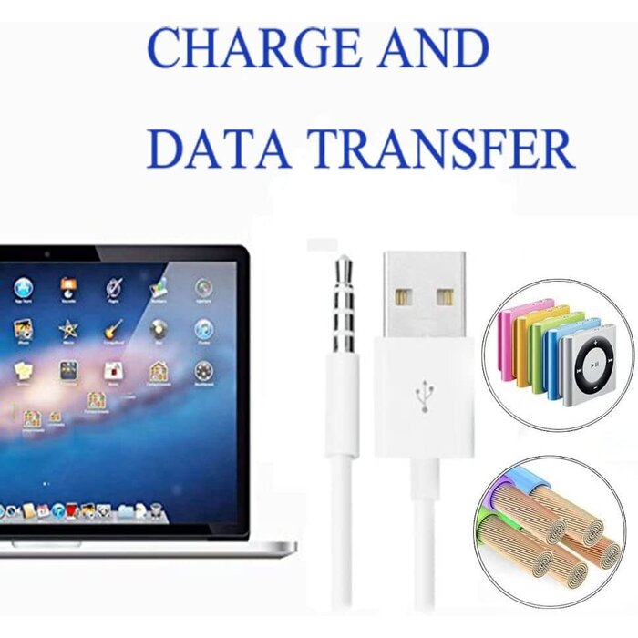 USBM-3.5M - iAbler iPod Shuffle Cable, 2 Pack 3.5mm Jack/Plug to USB USB Power Charger Sync Data Transfer Cable for iPod Shuffle 3rd 4th 5th MP3/MP4