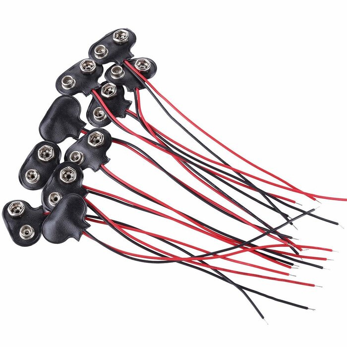 9V-CLIP - SOSUO - 9V Battery Clip Connector, T Type Faux Leather Long Cable Housing Connection