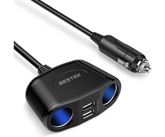 MRS152 - BESTEK 150W 2-Socket Cigarette Lighter Splitter Power Adapter DC Outlet Car Charger Splitter Dual 2.4A USB Car Cigarette Splitter with 26 Inches Cord for Cellphone GPS Dash Cam