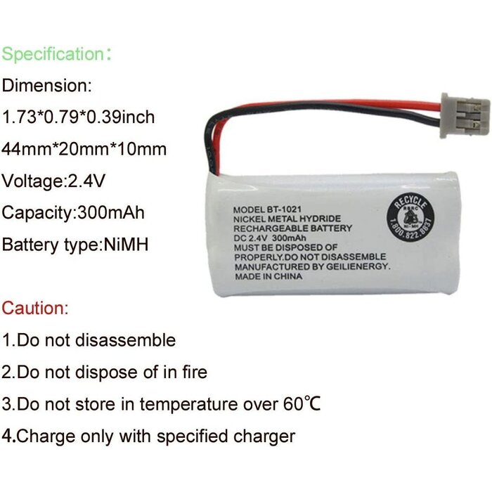 BT-1021 - GEILIENERGY - 2.4V 300mAh BT-1021 BBTG0798001 Cordles Phone Battery Compatible with Uniden BT1021 BT-1025 BT-1008 BT-1016 Empire CPH-515B Cordless Phone