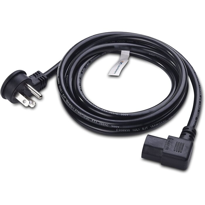 C13-RIGHT - Cable Matters 16 AWG Low Profile Right Angle Power Cord (Power Cable) 6 Feet (NEMA 5-15P to Angled IEC C13)