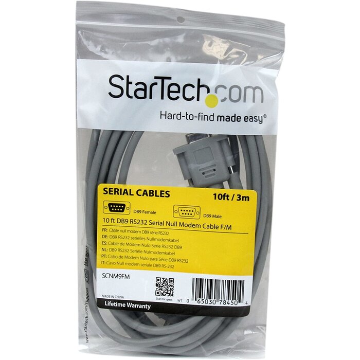 SCNM9FM - StarTech - 10 ft DB9 RS232 Serial Null Modem Cable F/M - Null modem cable - DB-9 (M) to DB-9 (F) - 10 ft - SCNM9FM Gray