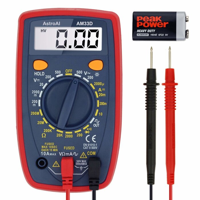DIGI-MULTI-METER - AstroAI Multimeter 2000 Counts Digital Multimeter with DC AC Voltmeter and Ohm Volt Amp Tester ; Measures Voltage, Current, Resistance; Tests Live Wire, Continuity
