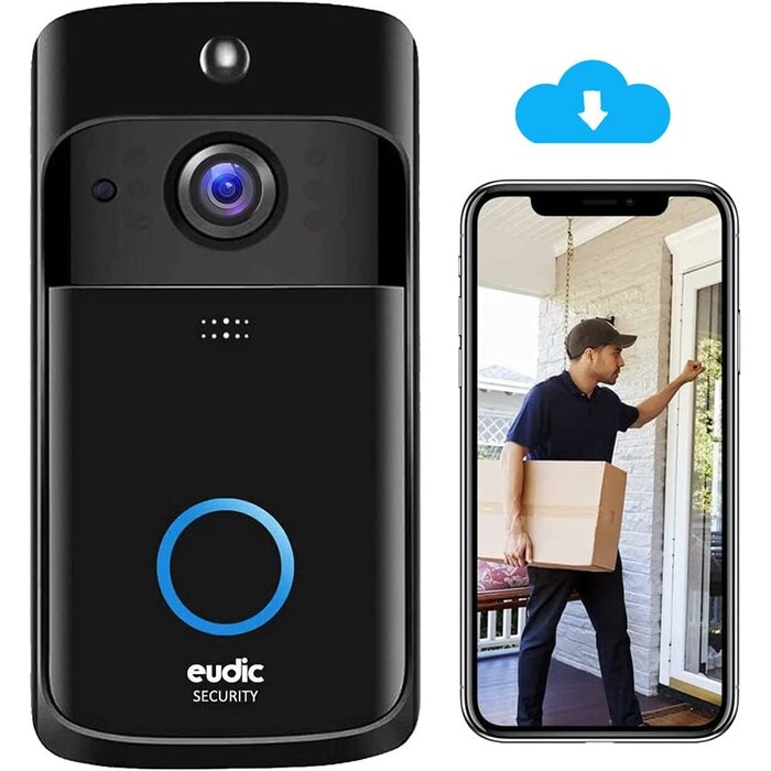 EUDIC-V5 - Eudic - Video Doorbell Camera Wireless WiFi Two-Way Audio Smart PIR Motion Detection HD WiFi Security Camera Real-Time Video for iOS & Android Phone