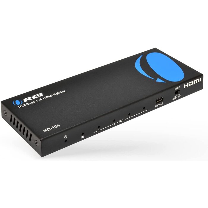 HD-104 - Orei - 4K 1x4 HDMI Splitter by OREI - 1 Port to 4 HDMI Display Duplicate/Mirror - Powered Splitter Ver 1.4 Certified for Full HD 1080P High Resolution & 3D Support (One Input To Four Outputs) - HD-104 Black