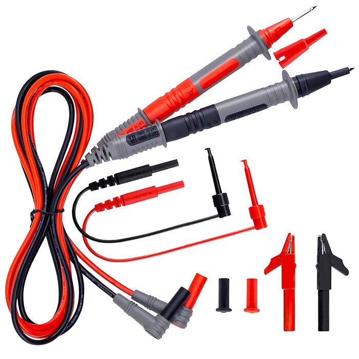 TEST-LEADS-KIT - KAIWEETS - Soft Silicone Electrician Test Leads Kit CAT III 1000V & CAT IV 600V with Alligator Clips and Needle Probe for Fluke/AstroAI/INNOVA Multimeter Electronic Clamp Meter
