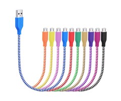 MICRO-USB-1FT - OKRAY - 1 Foot Micro USB Cable  Short Colorful Nylon Braided Micro USB 2.0 Fast Charge & Sync Android Charger Cable Cord Compatible Samsung Galaxy J3/J7, S7/S6 Edge/Note 5 4, LG G3/K20, Power Bank