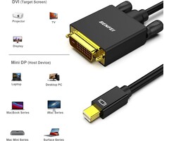 MINIDP2DVI - Benfei - Mini DisplayPort to DVI Cable, Mini DisplayPort to DVI 6 Feet Cable (Thunderbolt 2 Compatible) with MacBook Air/Pro, Surface Pro/Dock, Monitor, Projector