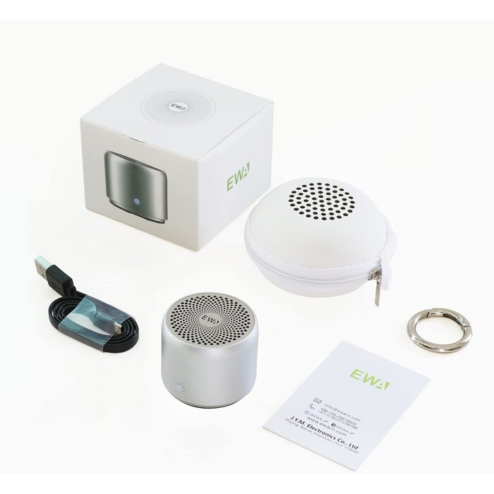 A106 - EWA - Travel Case Packed, Wireless Mini Bluetooth Speaker with Custom Bass Radiator. EWA A106, Small But Loud, The Next Generation of Portable Speakers for Home, Outdoors, Shower (Silver)