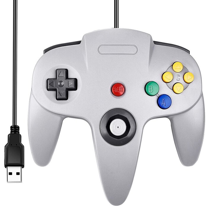 N64 - suily Classic N64 Controller, SAFFUN N64 Wired USB PC Game pad Joystick, N64 Bit USB Wired Game Stick Joy pad Controller for Windows PC MAC Linux Raspberry Pi 3 Sega Genesis Higan (Grey)