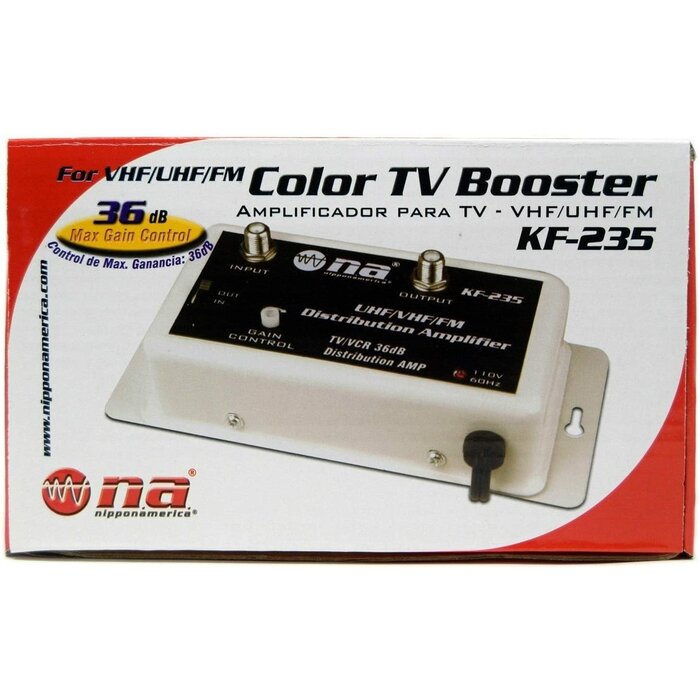 NA-KF-235 - Nippon America - 36 DB Cable Antenna Color TV Booster Signal Amplifier VHF UHF FM HDTV