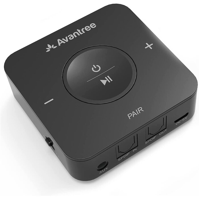 TC417 - Avantree Bluetooth 5.0 Transmitter Receiver for TV, Optical Digital Toslink, Volume Control for 3.5mm AUX, RCA, 20H Playtime, aptX Low Latency Wireless Audio Adapter for Headphones, Home Stereo