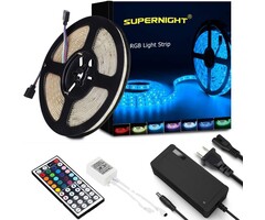 SMD-5050-16FT - SUPERNIGHT LED Strip Lights 16.4FT SMD 5050 Waterproof 300LEDs RGB Flexible LED Light Strip Rope + 44Key IR Remote Controller for Bedroom TV Backlight Christmas (Not Include Power Adapter)