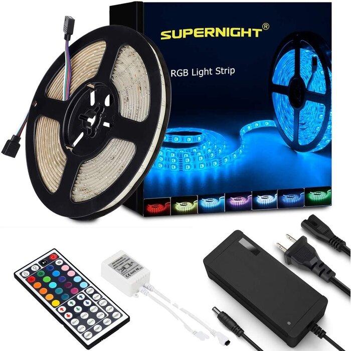 SMD-5050-16FT - SUPERNIGHT LED Strip Lights 16.4FT SMD 5050 Waterproof 300LEDs RGB Flexible LED Light Strip Rope + 44Key IR Remote Controller for Bedroom TV Backlight Christmas (Not Include Power Adapter)
