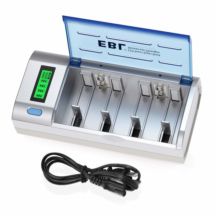 T-1199BE - EBL Smart Battery Charger for C D AA AAA 9V Ni-MH Ni-CD Rechargeable Batteries with Discharge Function & LCD Display
