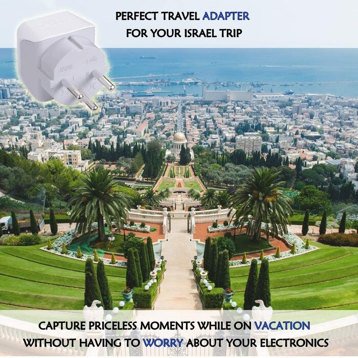 TYPE-H - Ceptics - Type-H - USA to Israel, Palestine Travel Adapter Plug by Ceptics with Dual USA Input - Ultra Compact- Safe Grounded Perfect for Cell Phones, Laptops, Camera Chargers and More (CT-14)