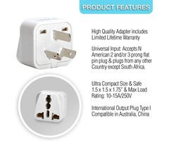 TYPE-I - Ceptics Type I - Australia, China, New Zealand Travel Plug Adapter (Type I) - [Grounded & Universal]