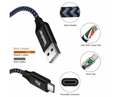 USBC-1FT - ISeekerKit USB Type C Cable, Short USB C Cable 1ft Braided Fast Charger Cord Compatible Samsung Galaxy S8 Plus, LG G6 G5, Google Pixel XL, Switch, Nexus 5X 6P, HTC 10, OnePlus2