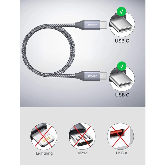 USBC2C-10FT - JSAUX 100W USB C to USB C Cable, 10ft USBC Type C Charging Cable Fast Charger Compatible with MacBook Air/Pro, iPad Pro 12.9/11/Air/Mini, Samsung Galaxy S23 S22 S21 S20 Ultra, Pixel - Grey Visit the JSAUX Store