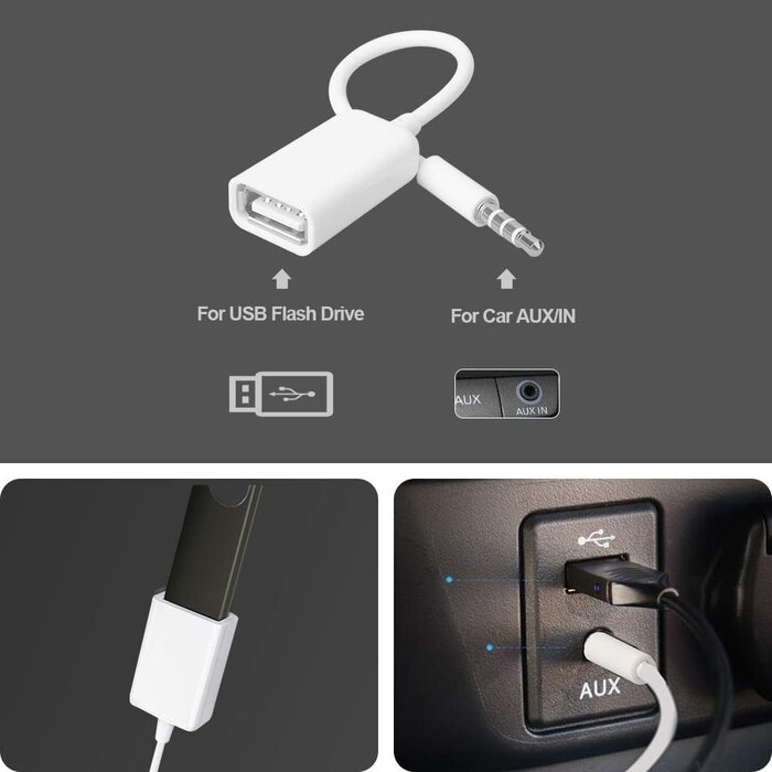 USBF-3.5M - Oxsubor AUX to USB Adapter 3.5mm Male Aux Audio Jack Plug to USB 2.0 Female Converter Cord Converter Cable, Only Work for Car (CAR Need MP3 Decode Function, Can't Fit All Kinds of Car).