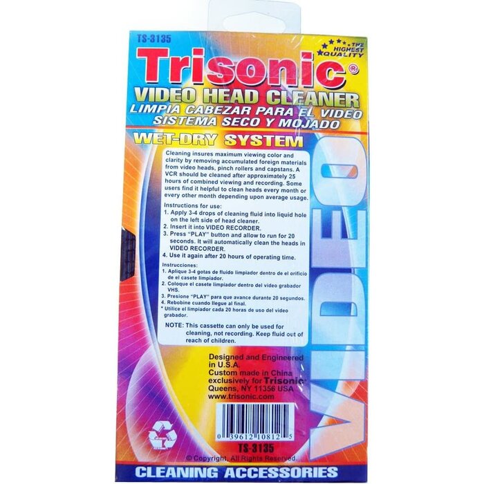 TS-3135 - ATB Head Cleaning Video Tape Cassette VHS VCR Player Recorder Wet Dry Cleaner