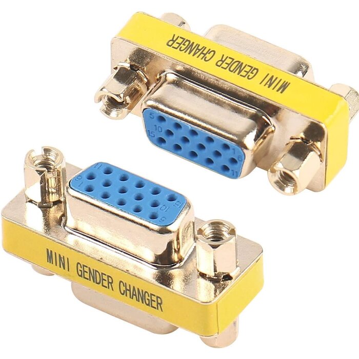 VGA-F/F - Virello VGA Mini Gender Changer Adapter, 15 Pin Female to Female Coupler for PC, Monitor