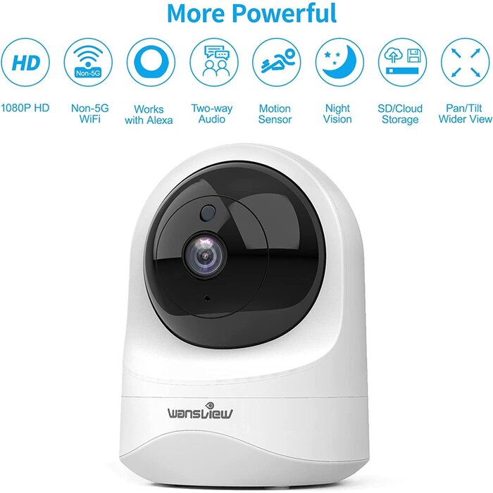 Q5-WANSVIEW - Wansview Baby Monitor Camera, 1080PHD Wireless Security Camera for Home, WiFi Pet Camera for Dog and Cat, 2 Way Audio, Night Vision, Works with Alexa Q6-W