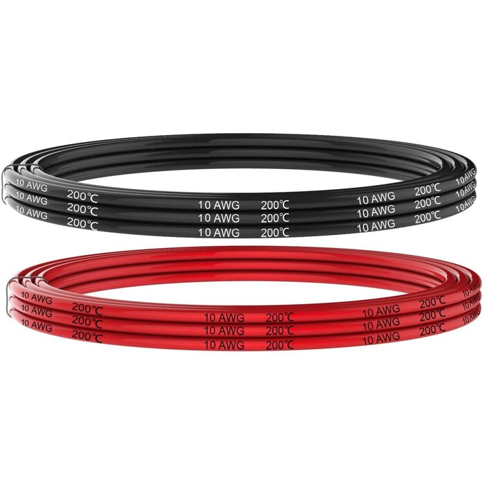 WIRE-10G-20FT - Haerkn - Electrical Wire 10 AWG 10 Gauge Silicone Wire Hook Up Wire Cables 20 Feet [10 ft Black and 10 ft Red] Soft and Flexible 1050 Strands 0.08 mm of Tinned Copper Wire High Temperature Resistance