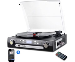DIGIT-NOW - DIGITNOW - Bluetooth Record Player with Stereo Speakers, Turntable for Vinyl to MP3 with Cassette Play, AM/FM Radio, Remote Control, USB/SD Encoding, 3.5mm Music Output Jack