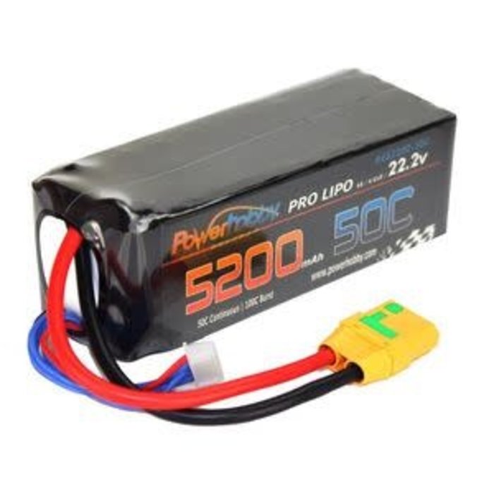 Power Hobby PHB6S520050CXT90 - 6S 22.2V 5200MAH 50C Soft Case Lipo Battery, w/ XT90 Plug