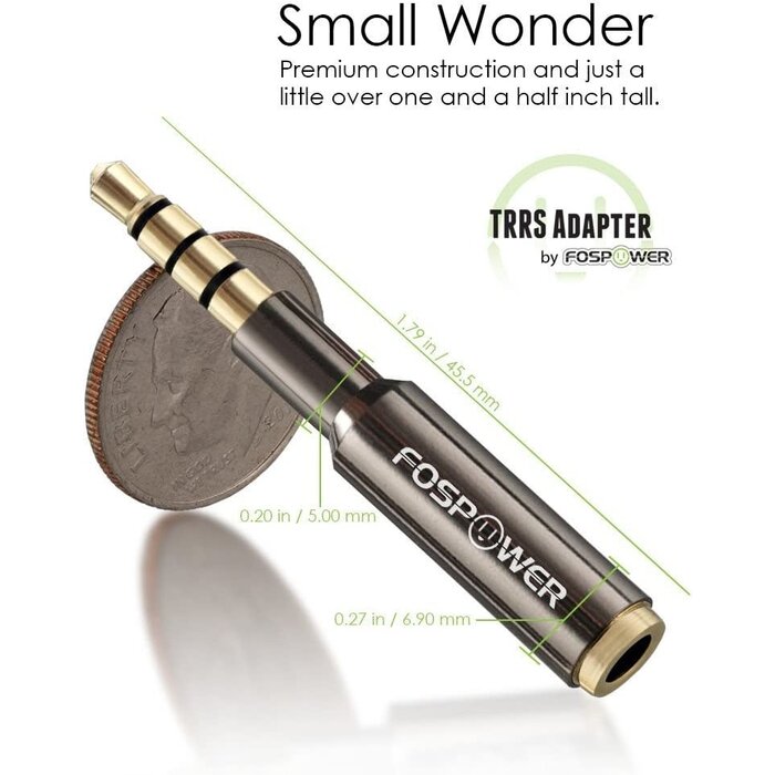 3.5/F-3.5/M-ADAPT - FosPower - 3.5mm (1/8") Male to Female Stereo Audio Headphone Jack Adapter [Ultra-Slim Design | 4-Conductor TRRS | 24K Gold Plated Connector] for Phones, Tablets, Headphones & Card Readers