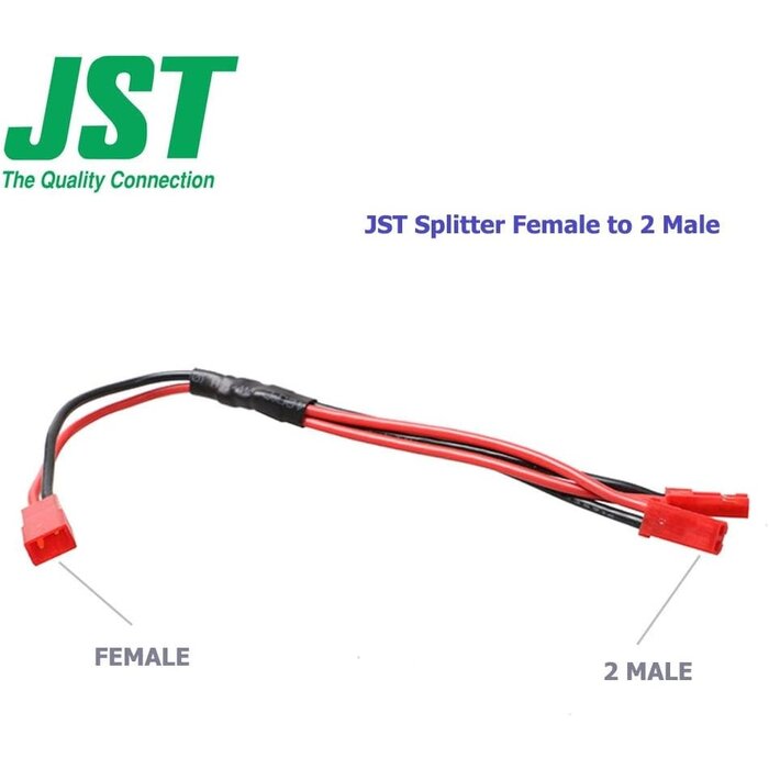 E-outstanding 1/F-2/M-JST-Y - E-outstanding JST Plug Splitter JST 1 Female to 2 Male Connector Y Cable RCY Plug, Cable length: 10 cm/3.9 inches., Red and Black