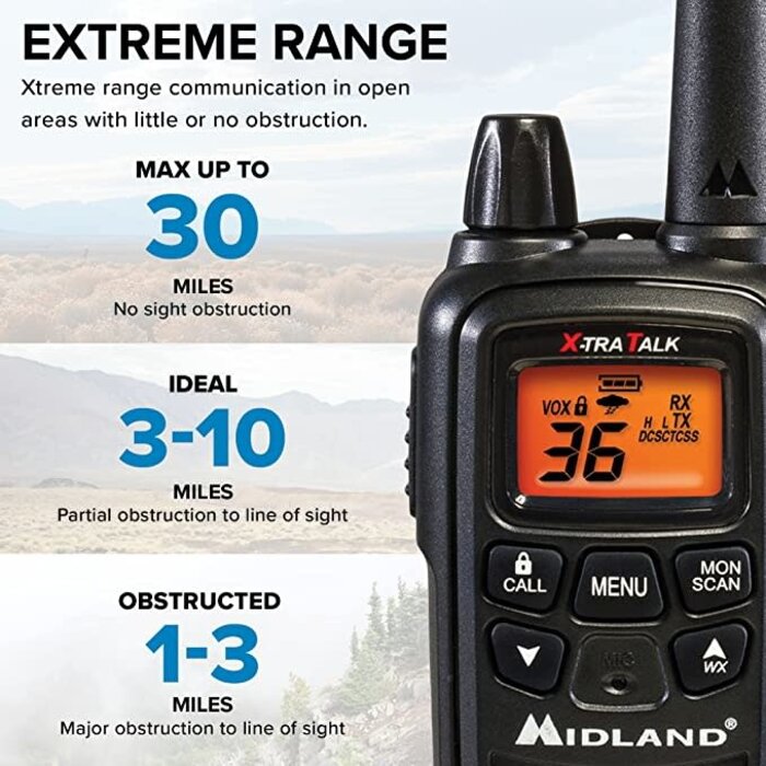 Midland - LXT600VP3, 36 Channel FRS Two-Way Radio - Up to 30 Mile Range Walkie Talkie, 121 Privacy Codes, NOAA Weather Scan + Alert